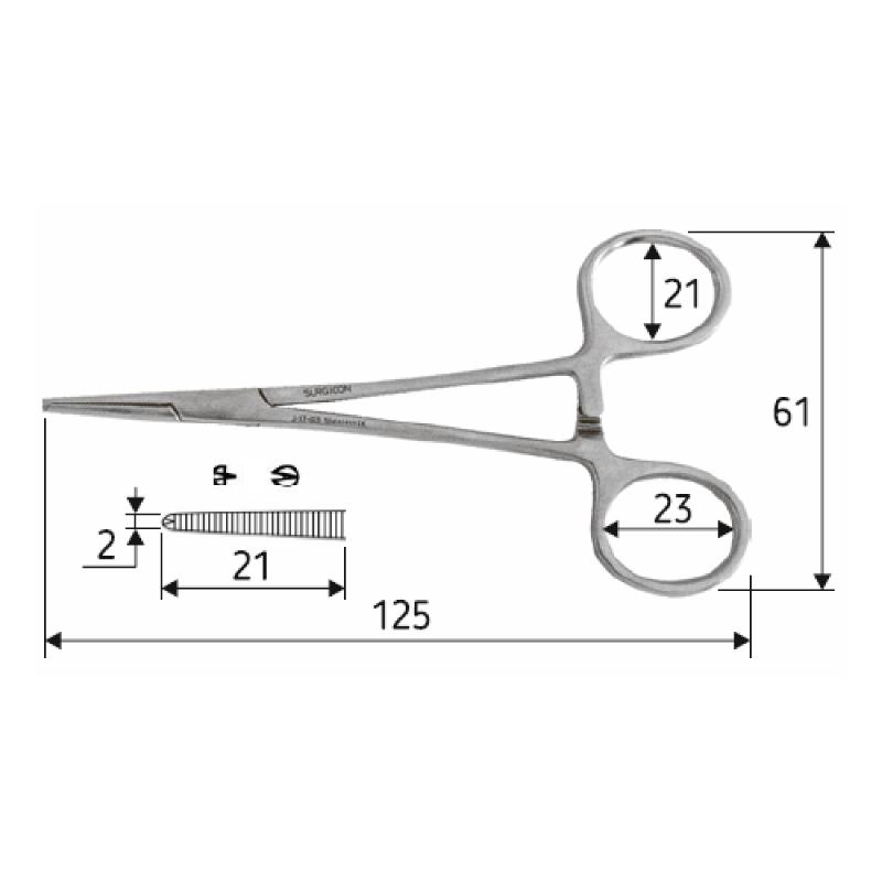 Затискач судинний Halsted-Mosquito, прямий, 12,5 см, J-17-023, Surgicon.